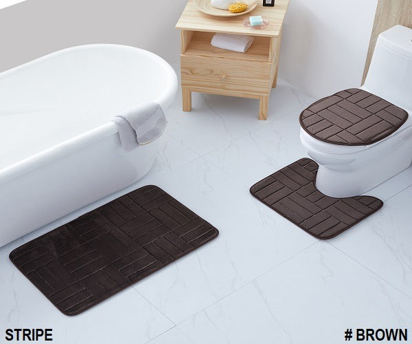 3-PCS BATH SET EMBOSSED SOLID (STRIPE)