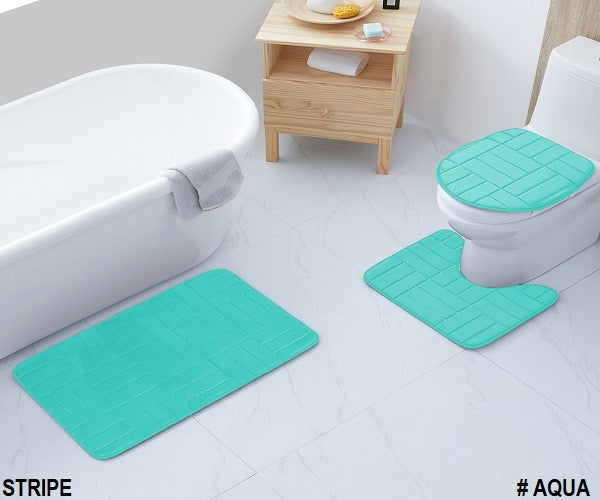 3-PCS BATH SET EMBOSSED SOLID (STRIPE)