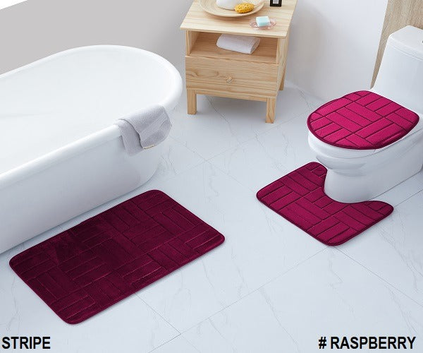 3-PCS BATH SET EMBOSSED SOLID (STRIPE)