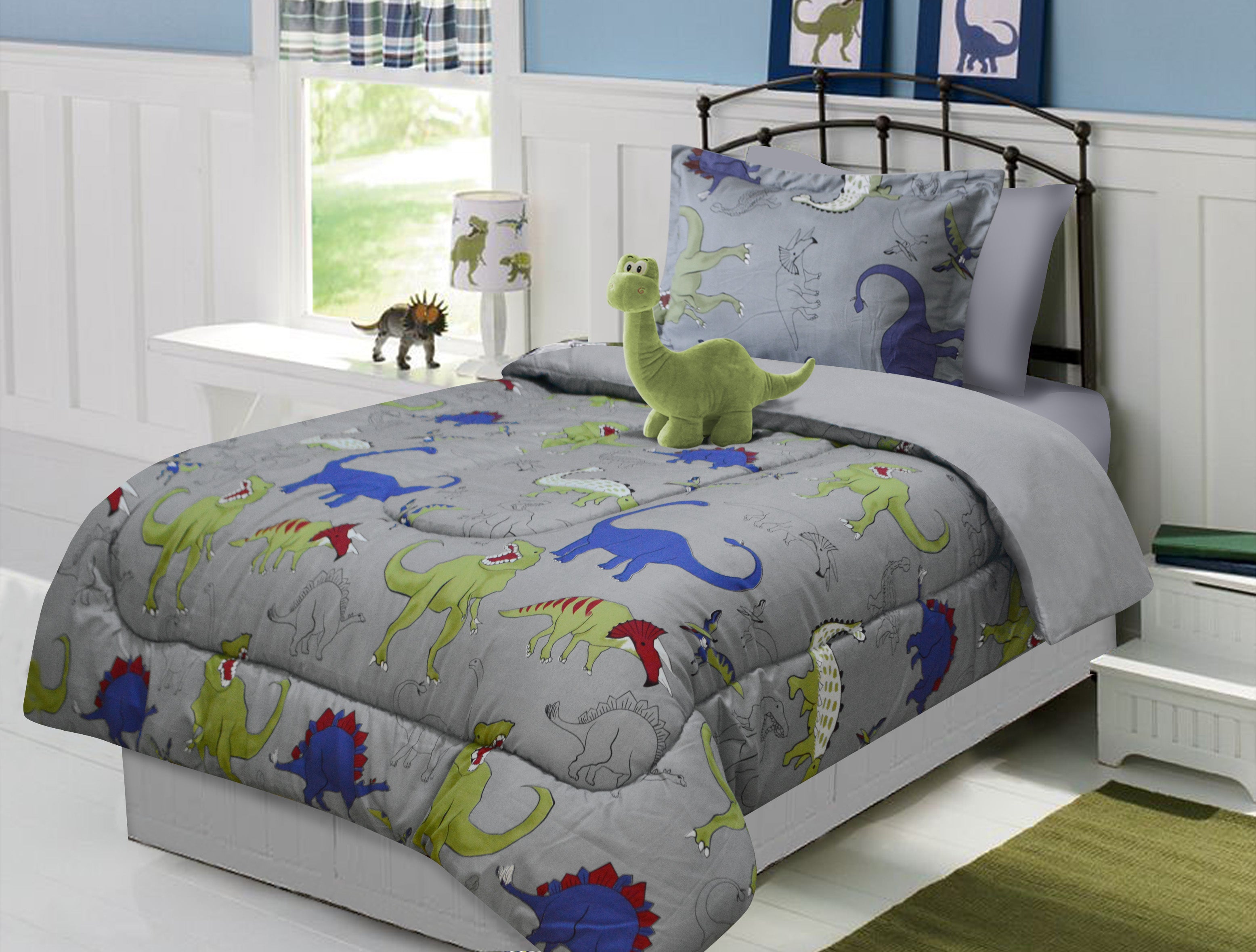 Gray dinosaur outlet bedding