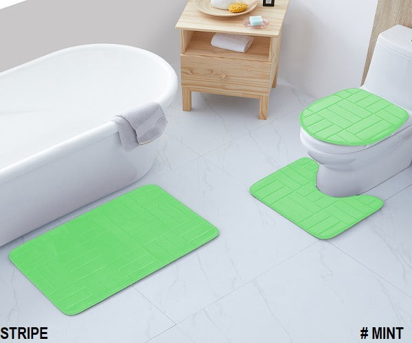 3-PCS BATH SET EMBOSSED SOLID (STRIPE)