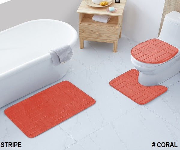 3-PCS BATH SET EMBOSSED SOLID (STRIPE)