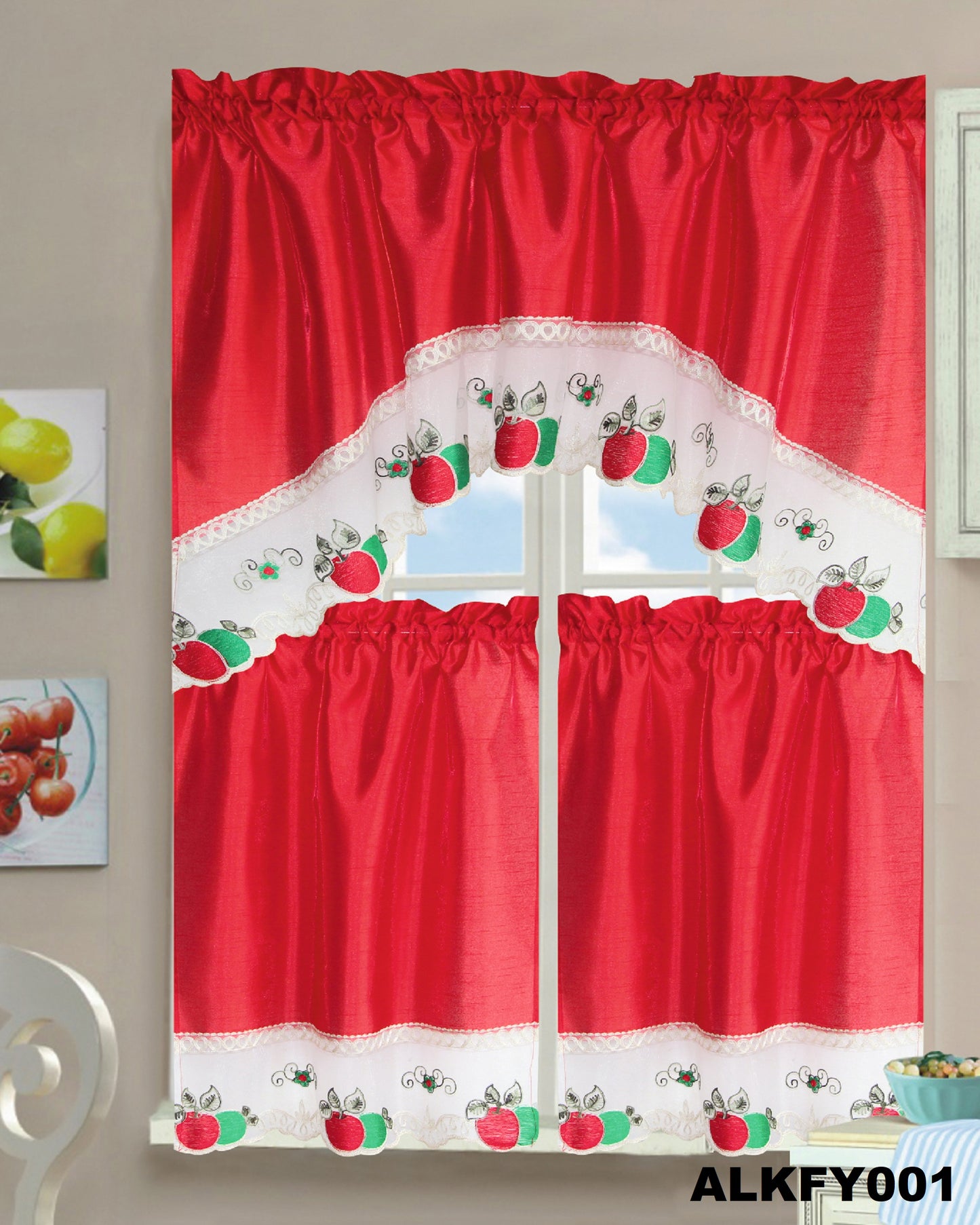 ALKFY001 KITCHEN CURTAIN 3PC SET