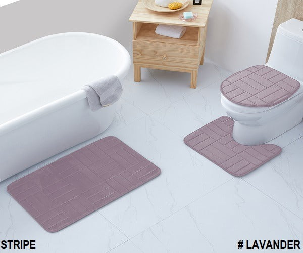 3-PCS BATH SET EMBOSSED SOLID (STRIPE)