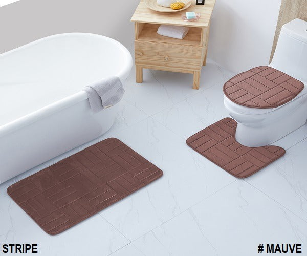 3-PCS BATH SET EMBOSSED SOLID (STRIPE)