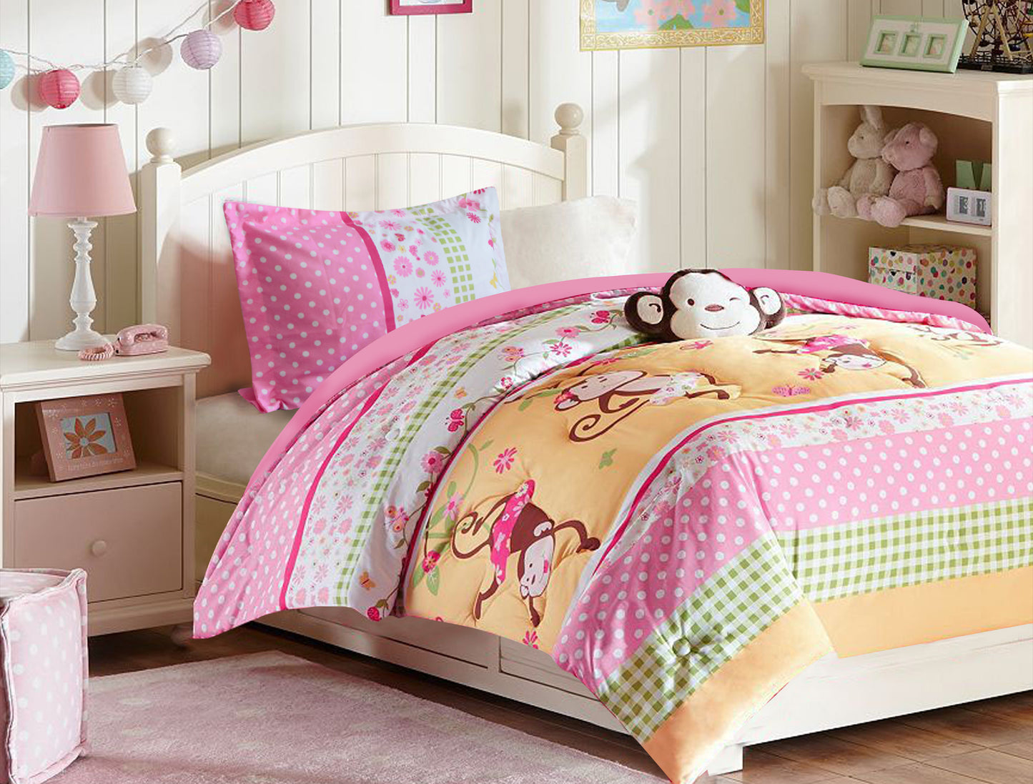 Pink Monkey Bedding Set - Twin Comfort