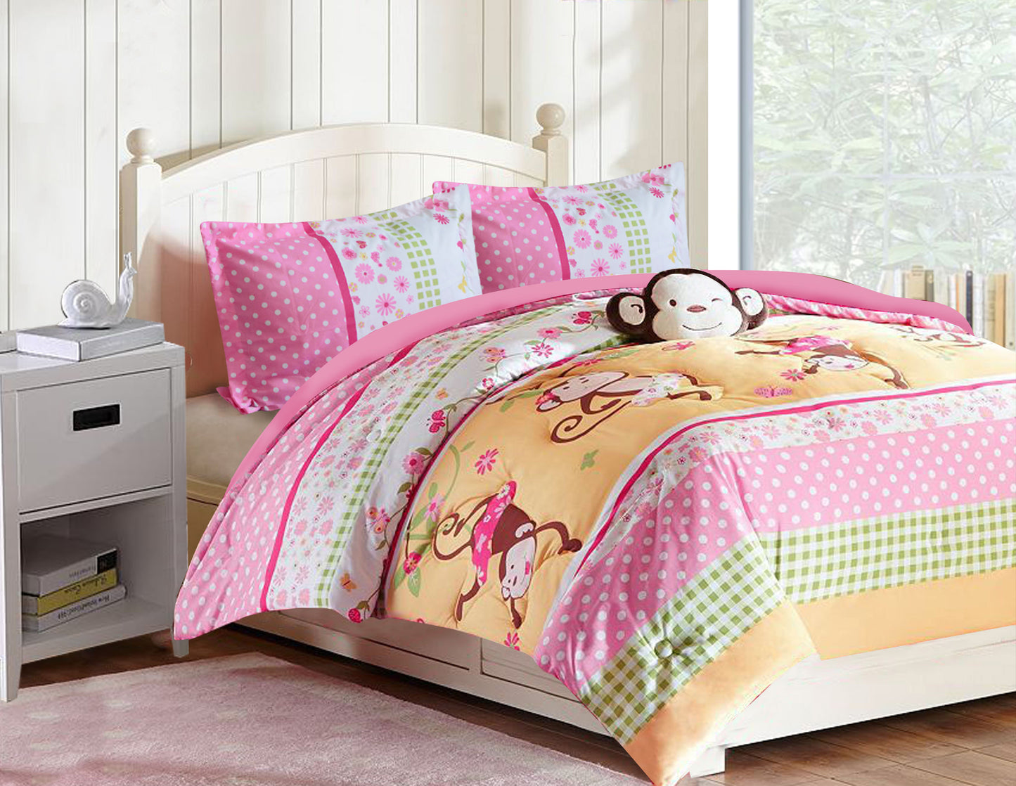 Pink Monkey Bedding Set - Full Comfort