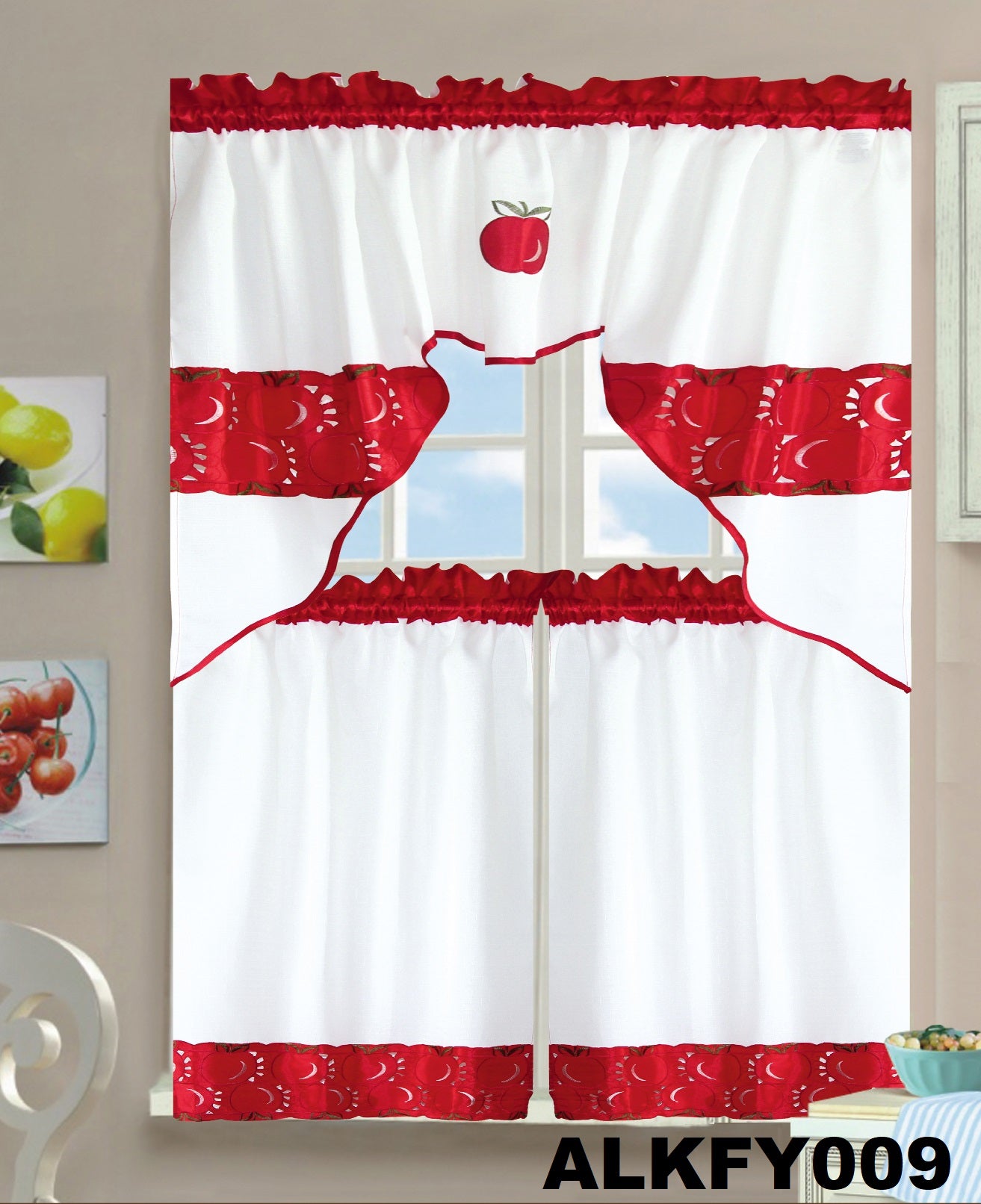 ALKFY009 KITCHEN CURTAIN 3PC SET