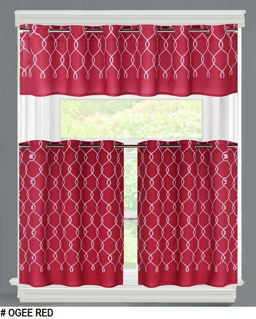 OGEE RED KITCHEN CURTAIN 3PCS SET