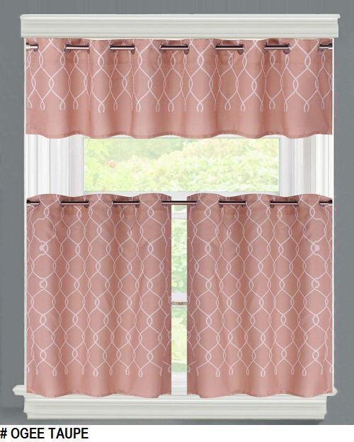OGEE TAUPE KITCHEN CURTAIN 3PCS SET
