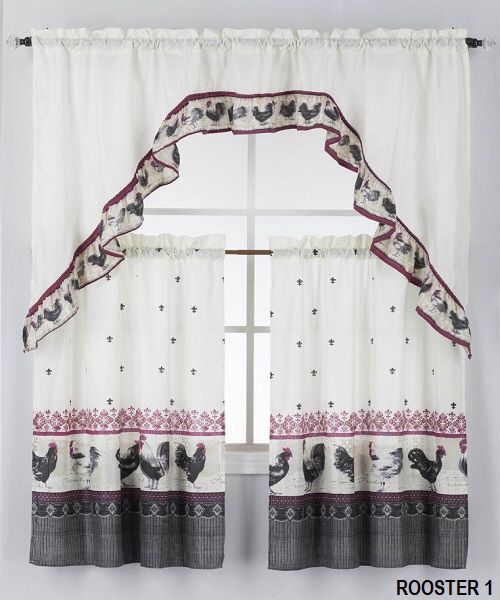 ROOSTER #1 KITCHEN CURTAIN 3PCS SET