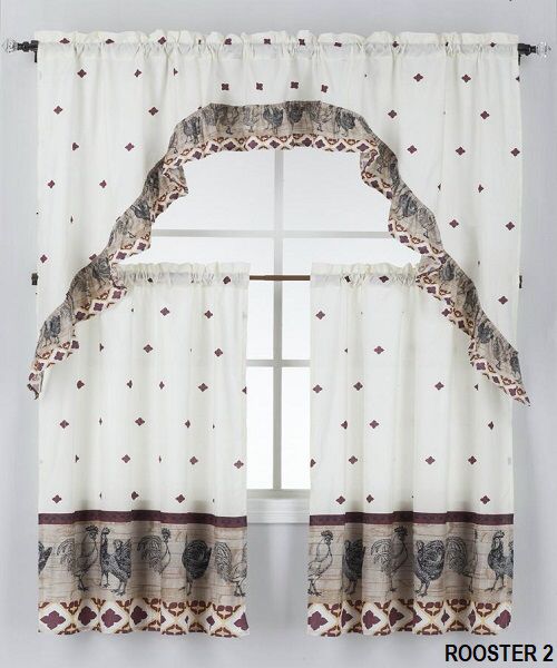 ROOSTER #2 KITCHEN CURTAIN 3PCS SET