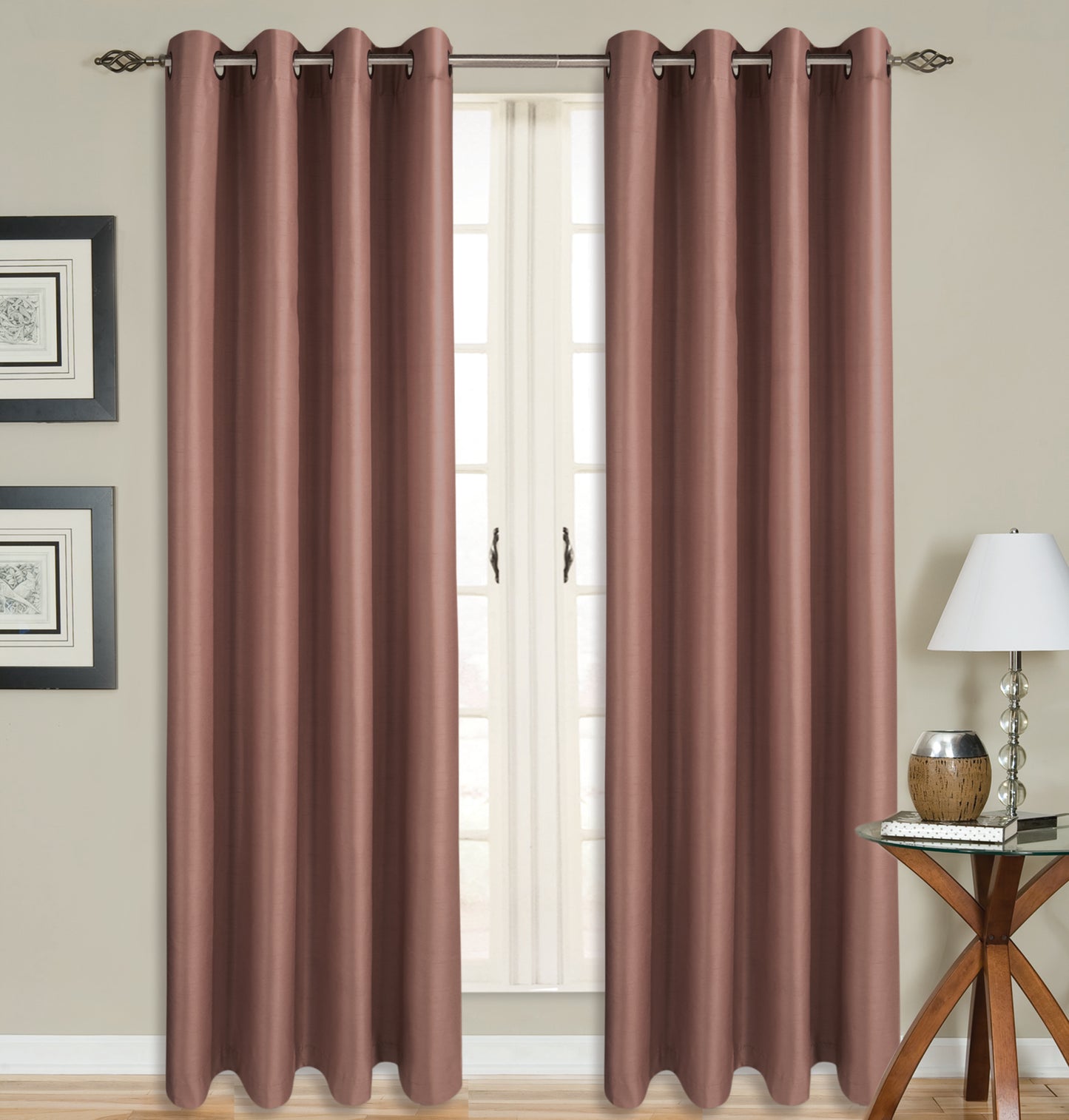 FAUX SILK 2 PANEL CURTAIN WITH GROMMET
